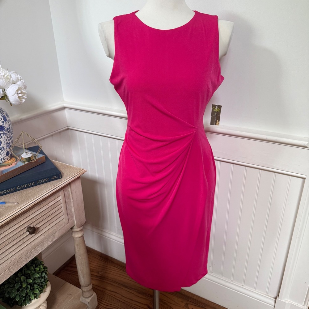 Taylor Womens Hibiscus Pink Sleeveless Ruched Side Drape Sheath Dress 6 NEW